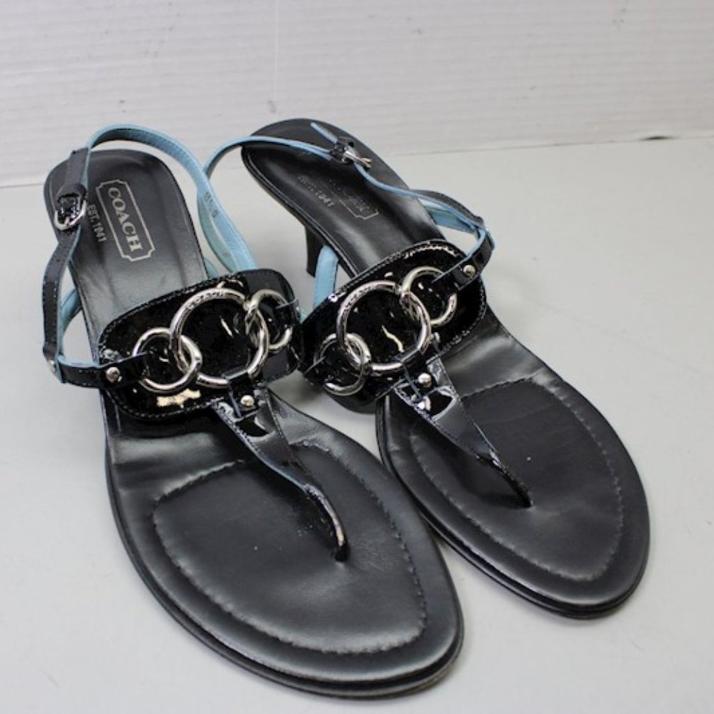 Coach Blk Patent Leather Sandals